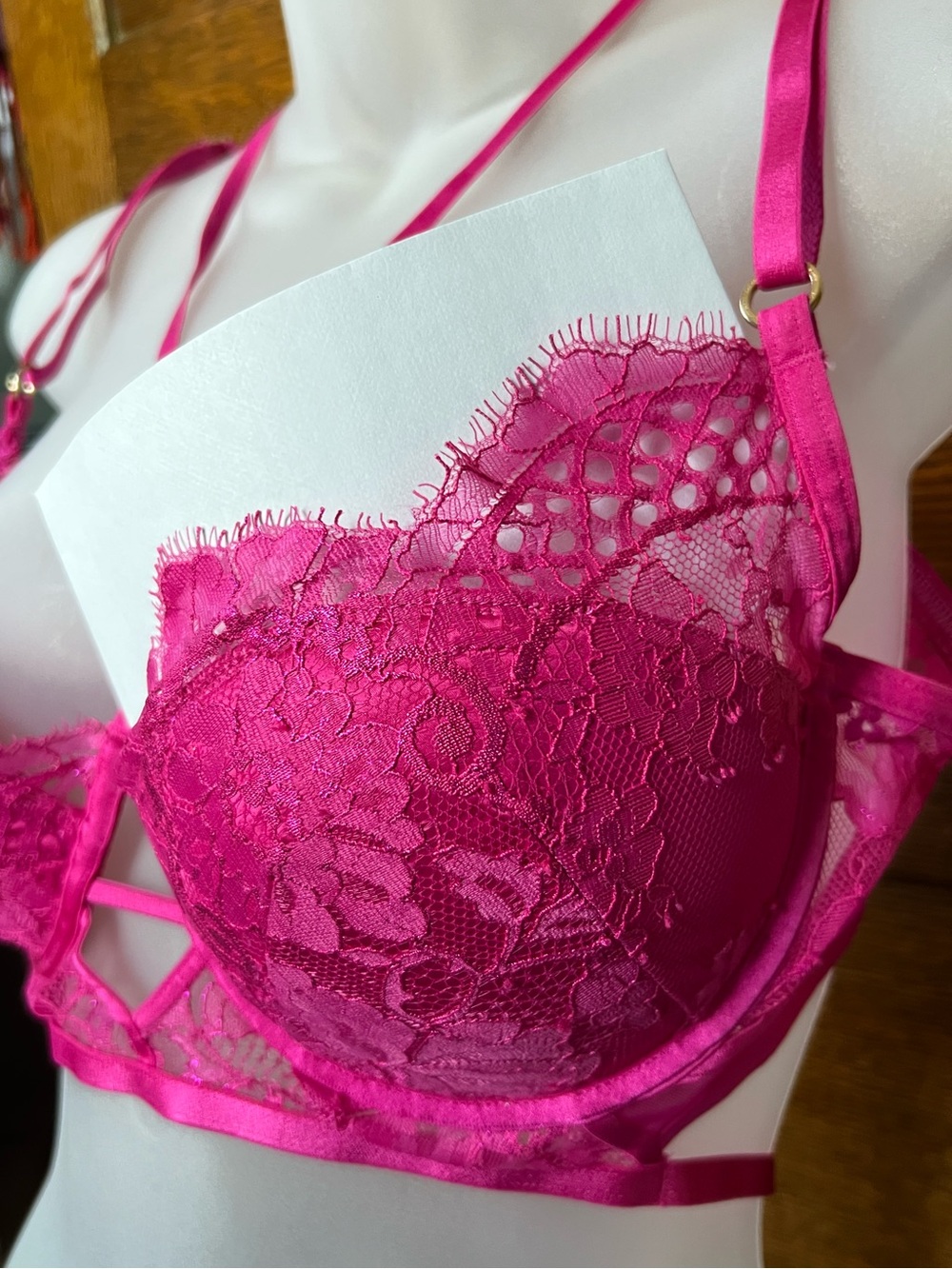 Honey Birdette Fuchsia Lace Strappy Underwire Bra - Picture 4 of 8